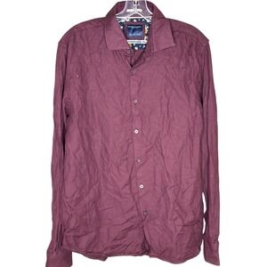 Denim & Flower LARGE Ricky Singh Men Burgundy Long Sleeve Button Down Shirt